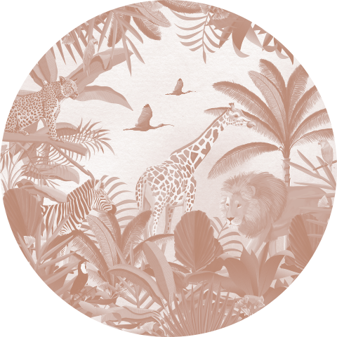 Stoere behangcirkel met jungle thema in het roestbruin