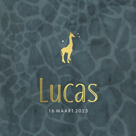 Stoer goudfolie geboortekaartje met giraffe velvet-look