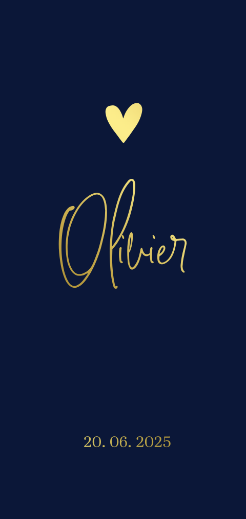 Goudfolie naam donkerblauw geboortekaartje