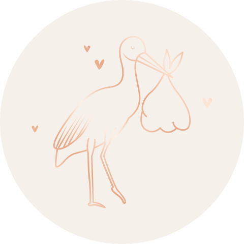 Sluitsticker roségoudfolie met ooievaar en hartjes