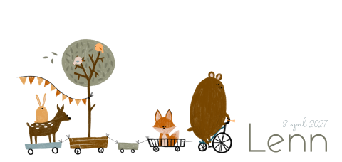 Feestelijk geboortekaartje met getekende dieren voor een jongen
