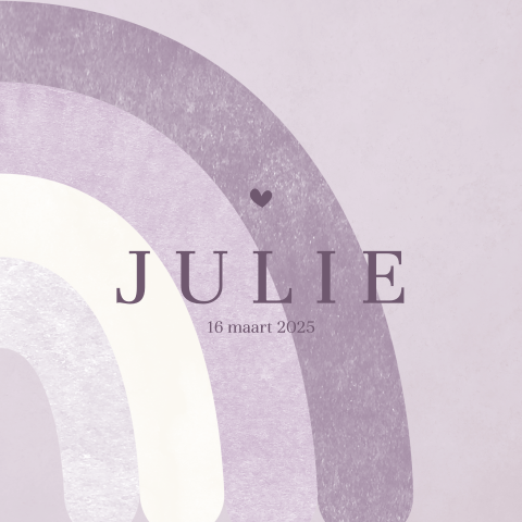 Geboortekaartje voor meisje in lila met regenboog