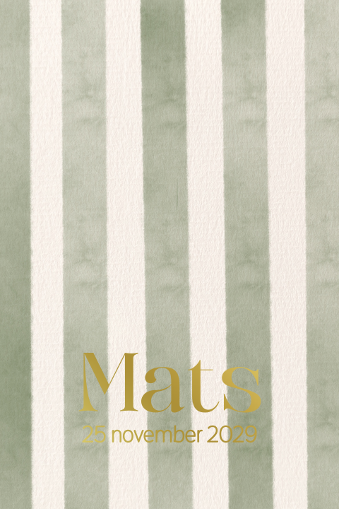 Geboortekaartje groene strepen goudfolie