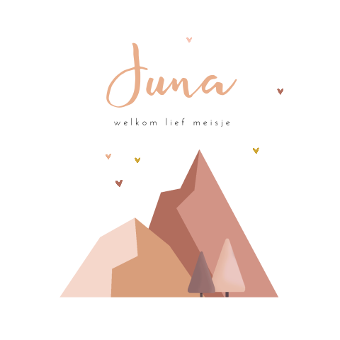 Stoer meisjes geboortekaartje met bergen in hippe kleuren