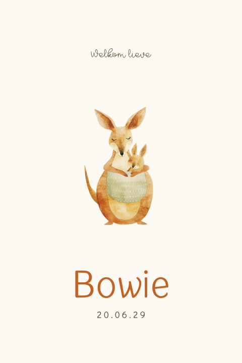 Lief geboortekaartje met kangoeroe en baby