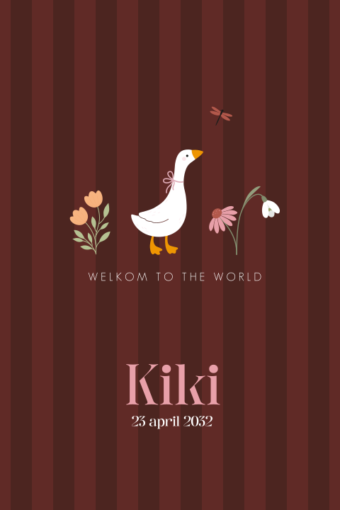 Geboortekaartje voor een meisje met lief gansje en bloemen