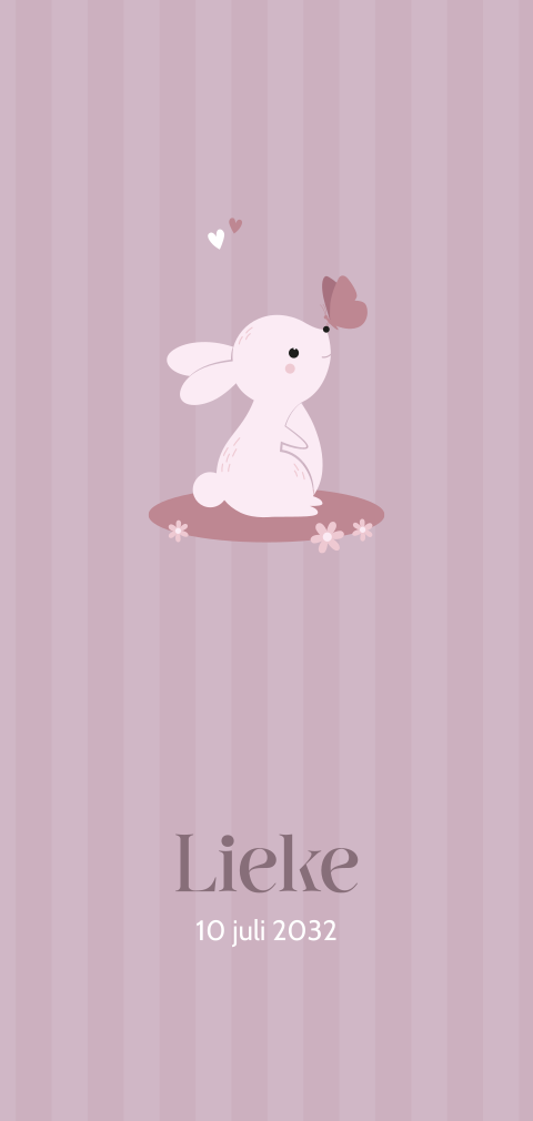 Lief geboortekaartje voor een meisje met schattige konijntje