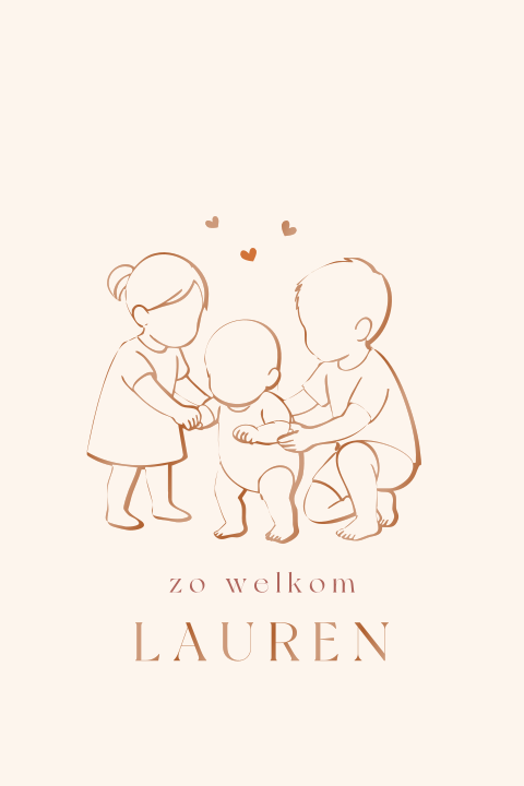 Schattig geboortekaartje met grote broer en zus in hoogglans