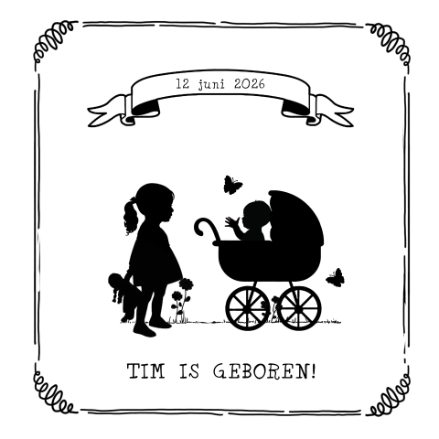 Hippe geboortekaart baby met zusje