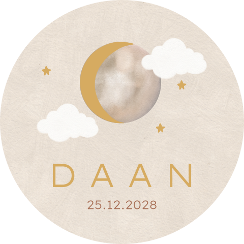 Raamsticker rond beige met maan en wolkjes