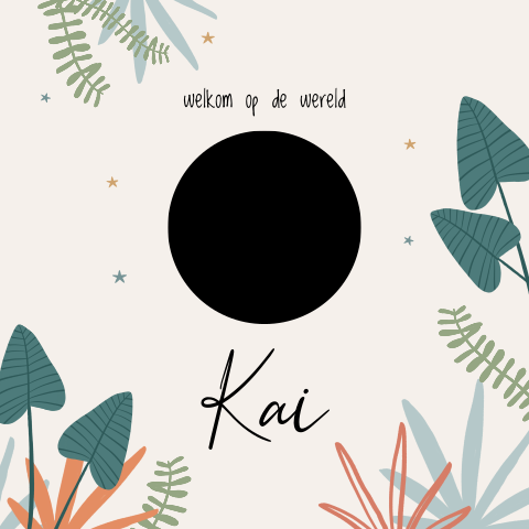 Vrolijk stans geboortekaartje met doorkijkje naar een leeuw