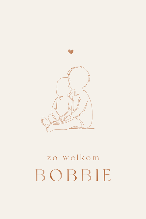Lief geboortekaartje met lijntekening broertjes en hoogglans