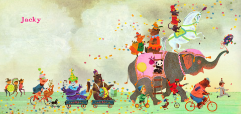 Geboortekaartje met vrolijke circusstoet