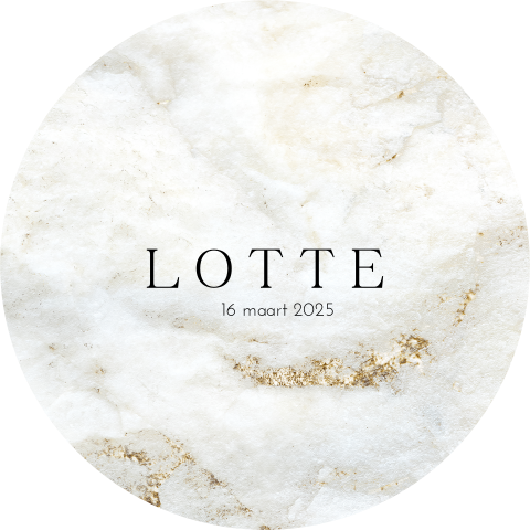 Origineel geboortekaartje in de vorm van een cirkel met marmer-look