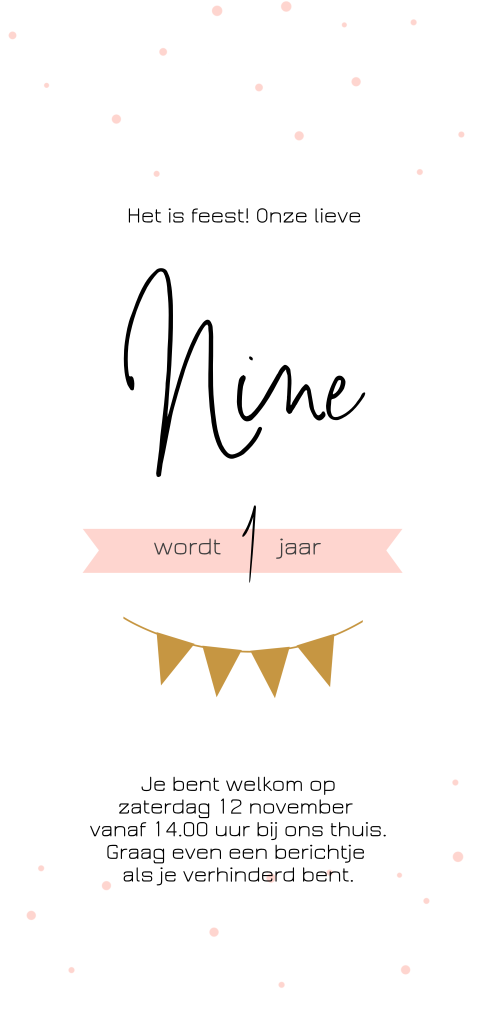 Hippe uitnodiging met vlaggetjes en roze banner