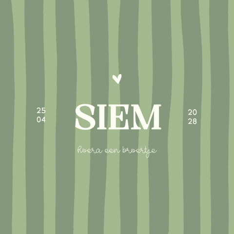 Vierkant geboortekaartje voor jongen met groene strepen