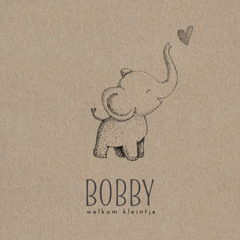 Echt kraftkarton geboortekaartje met olifant