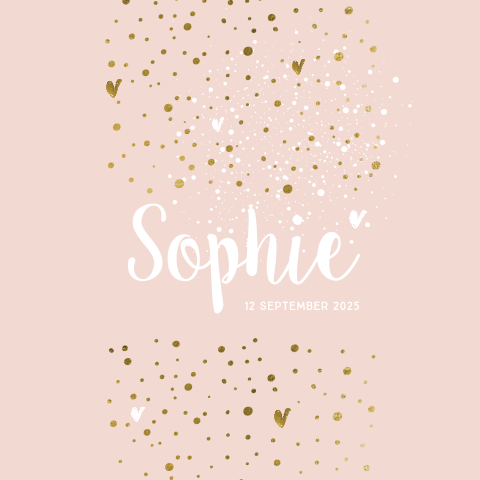 Feestelijk geboortekaartje met confetti in goudlook