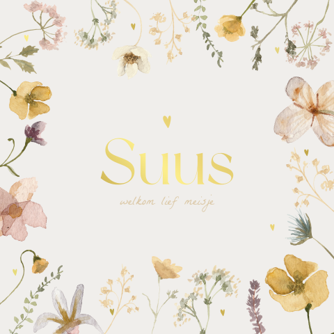 Romantisch geboortekaartje met kleurrijke bloemen in waterverf