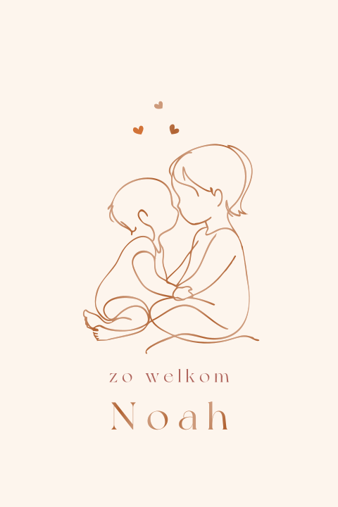 Schattig geboortekaartje met lijntekening van zus en baby