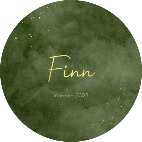 Bijzonder rond geboortekaartje met goudfolie en groene velvet-look