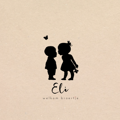 Lief babykaartje met silhouet zus en broertje en hartje