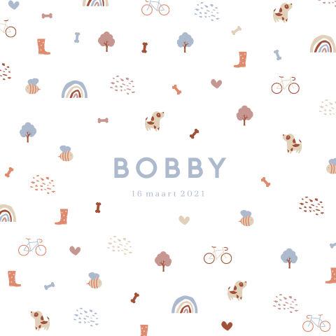 Vrolijk geboortekaartje voor een jongen met hondjes