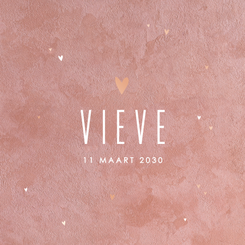 Oudroze velvet-look babykaartje met roségoudfolie hartjes