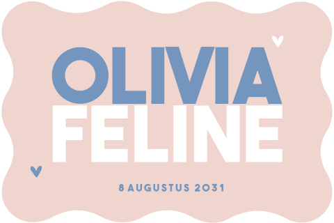 Modern geboortekaartje met typografie in roze en blauw