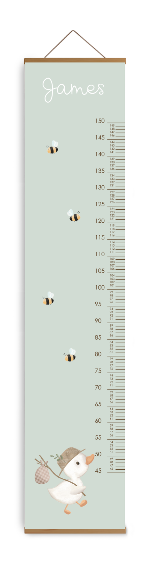Groeimeter jongen mintgroen met eendje en bijtjes
