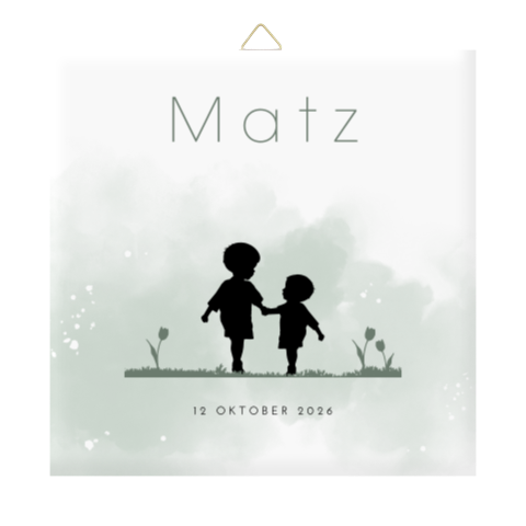 Geboortetegeltje groene watercolour met silhouet broertjes