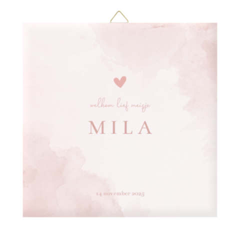 Geboorte tegeltje roze met watercolour