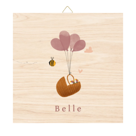 Houten tegel met mandje aan ballonnen
