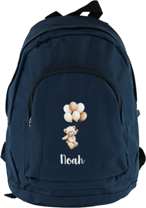 Rugzak met naam met beer met ballonnen