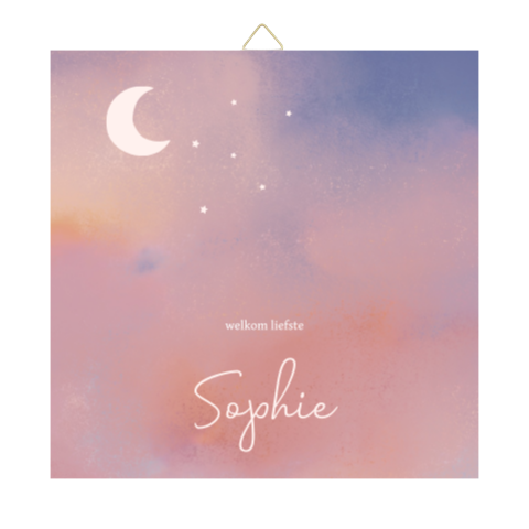 Geboortetegeltje pastelkleur wolken met maantje