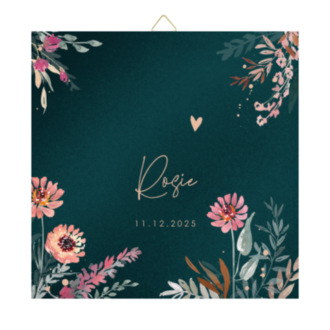 Hip geboortetegeltje blauw met veldbloemen