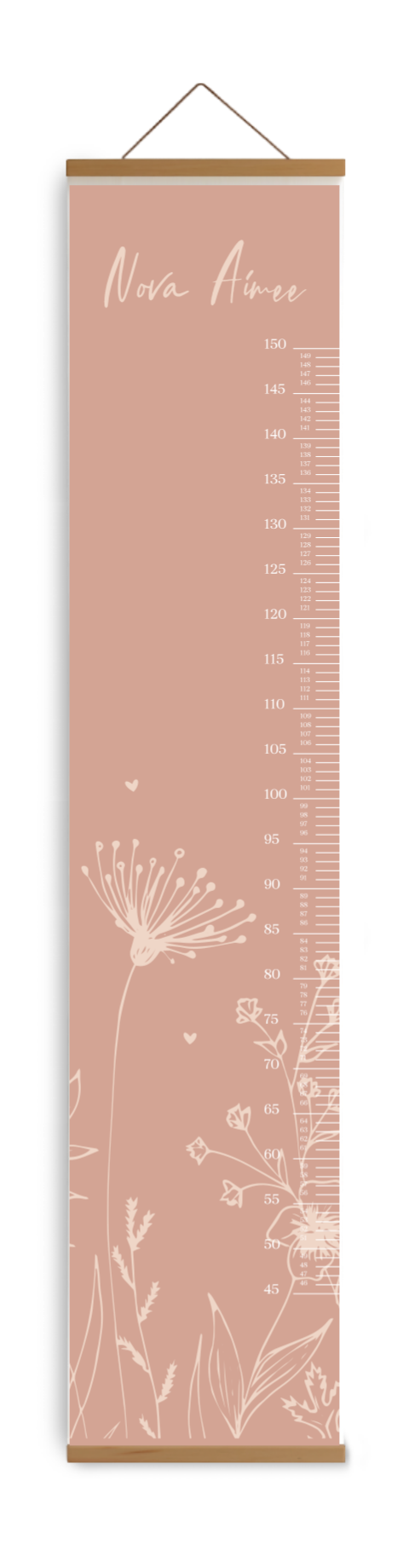 Groeimeter roze met lijntekening bloemen