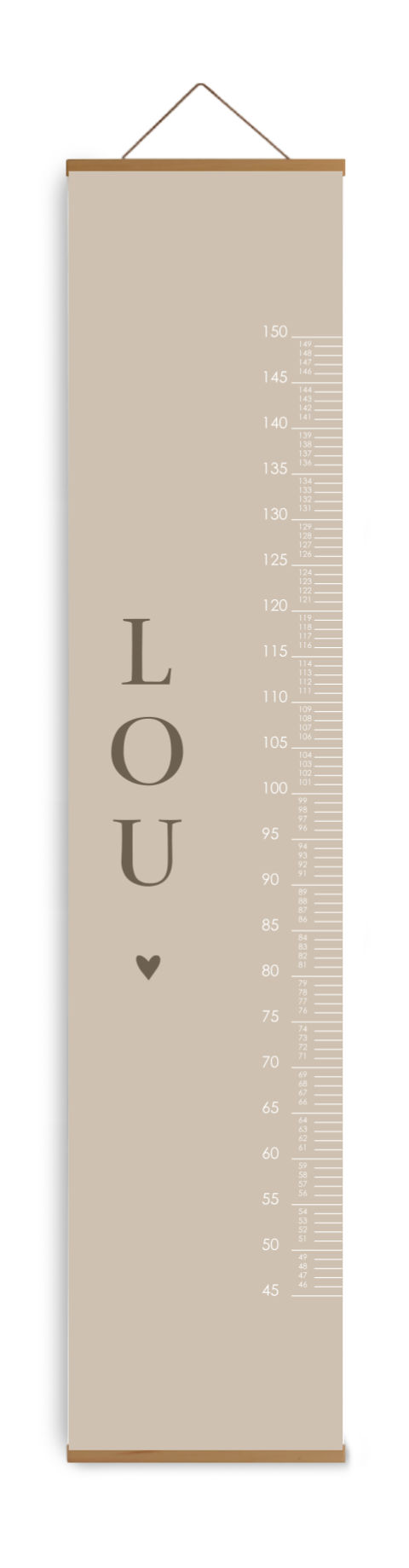 Groeimeter kinderkamer beige met naam en hartje