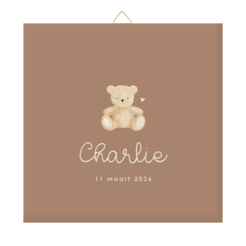 Geboortetegel bruin met teddybeer