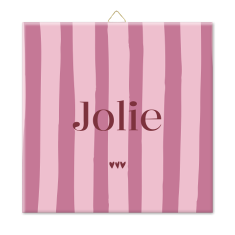 Mooi geboortetegeltje met roze strepen en hartjes