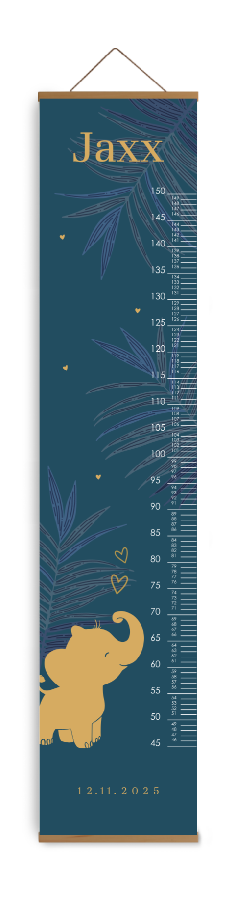 Bewerkbare groeimeter blauw met goudkleurig olifantje