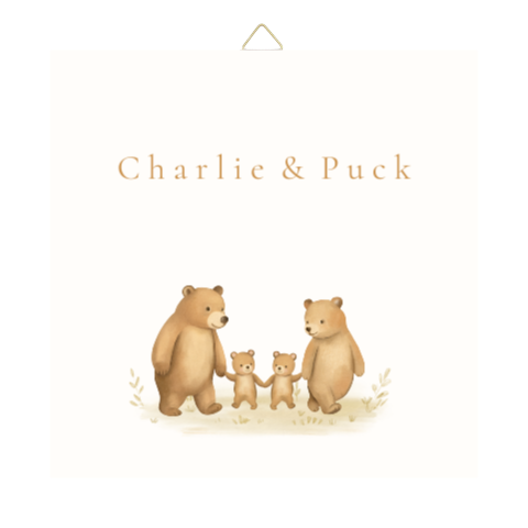 Geboortetegeltje tweeling met berenfamilie