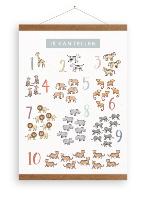 Canvasposter telplaat met dieren en houten latjes