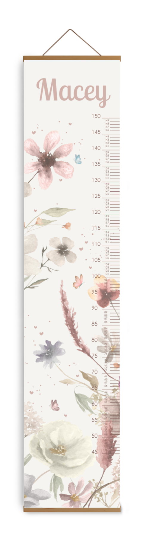 Bewerkbare groeimeter kinderkamer met romantische veldbloemen