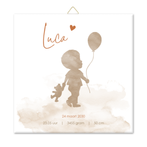 Lief geboortetegeltje met schattig silhouet jongetje