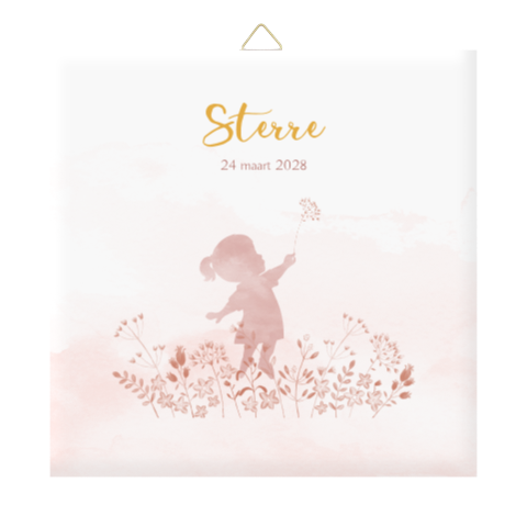 Geboortetegel met roze watercolour en silhouetje