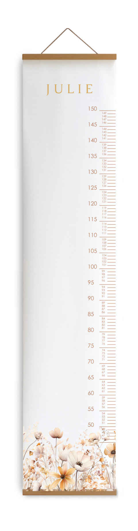 Bewerkbare groeimeter wit met bloemen voor kinderkamer