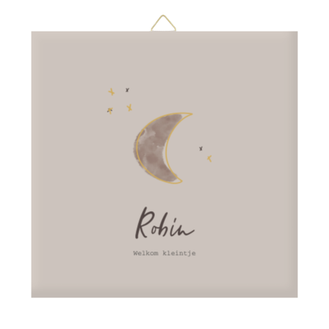 Geboortetegeltje geboortekaartje met maantje en sterretje