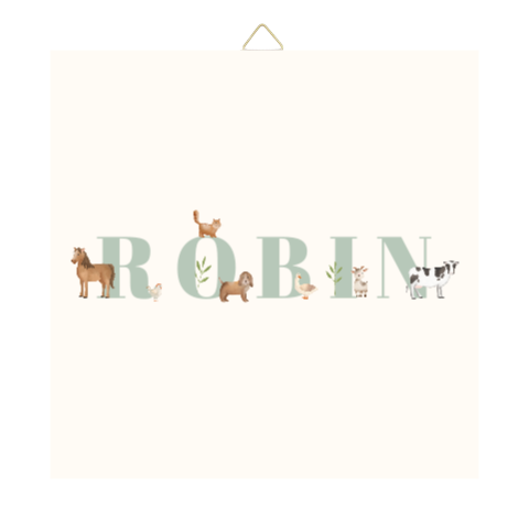 Geboortetegeltje met naam en boerderijdieren