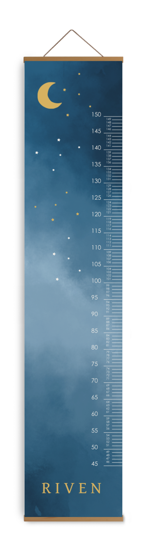 Bewerkbare groeimeter kinderkamer blauw met maantje